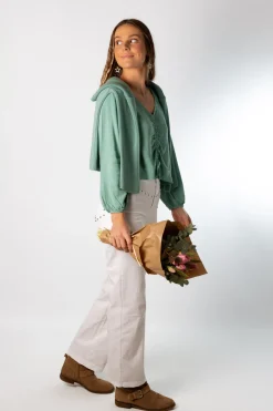 Blusa Acordeón Lazada Detalle Verde