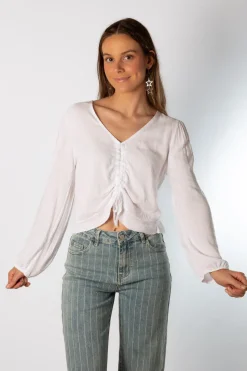 Blusa Acordeón Lazada Detalle Blanco