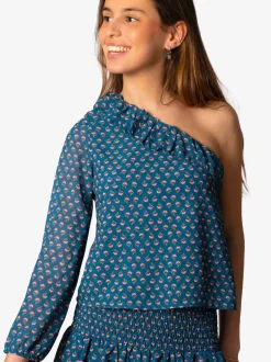 Blusa Asimétrica Blossom Volante Petróleo