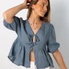 Blusa Babe 100% Lino Azul