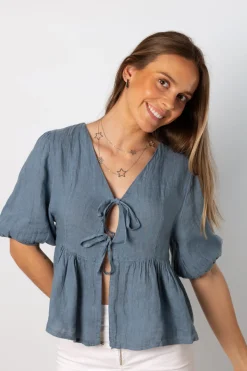 Blusa Babe 100% Lino Azul