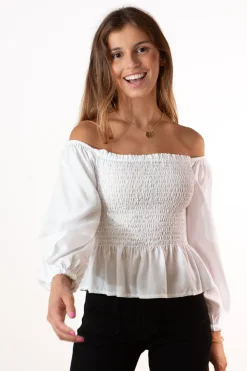 Blusa Bardot Nido de Abeja Blanco