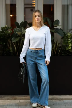 Blusa Pico Nido Abeja Blanco