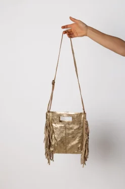 Bolso Flecos Piel Dorado