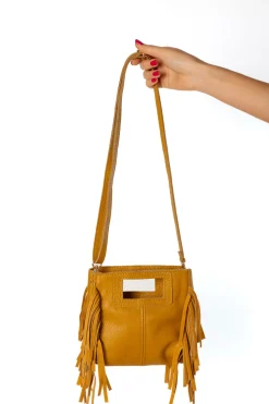Bolso Flecos Piel Mostaza