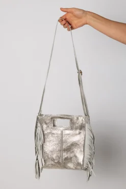 Bolso Flecos Piel Plata