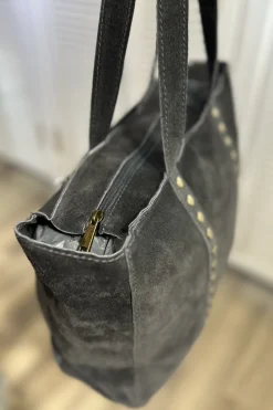 Bolso Shopper Tachuelas Ante Gris