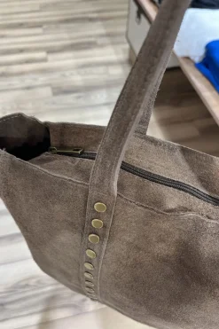 Bolso Shopper Tachuelas Ante Marrón