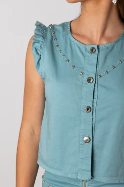 Chaleco Denim Stars Tachuelas Azul