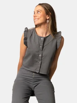 Chaleco Denim Tachuelas Gris