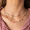 Collar Doble Piedras Multicolor Dorado