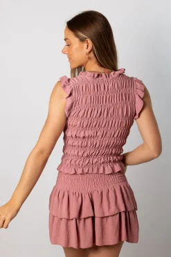 Falda Bambula Doble Volante Rosa
