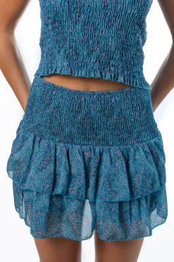 Falda Doble Volante Paisley Azul