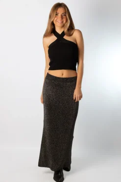 Falda Midi Lúrex Negro