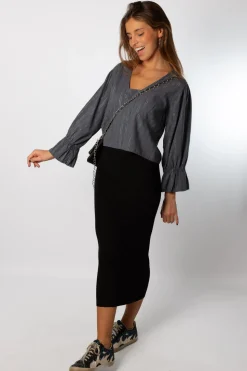 Falda Midi Punto Basic Negro