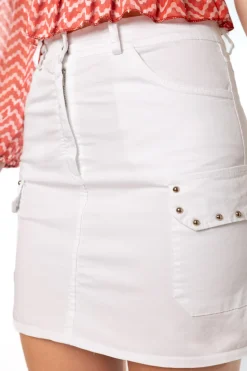 Mini Falda Cargo Tachuelas Blanca