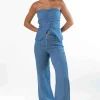 Pantalón 100% Lino Desflecado Azul