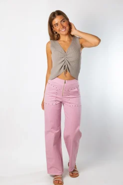 Pantalón Tachuelas Cremallera Lila