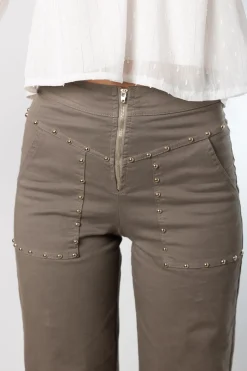 Pantalón Tachuelas Cremallera Gris