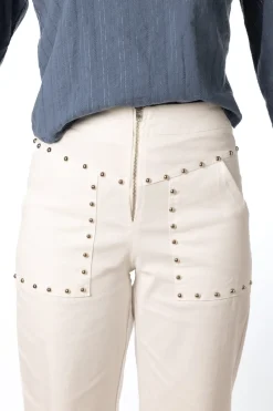 Pantalón Tachuelas Cremallera Blanco