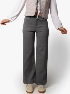 Pantalón Talle Alto Recto Botones Gris