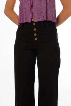 Pantalón Talle Alto Recto Botones Negro