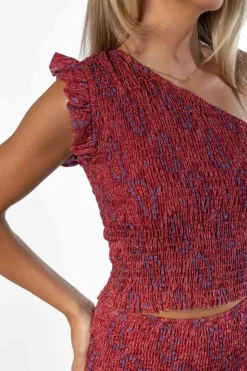 Top Asimétrico Paisley Cherry