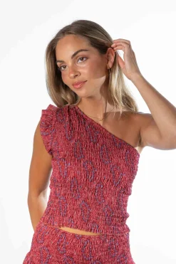 Top Asimétrico Paisley Cherry