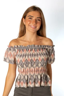 Top Bardot Estampado Gris