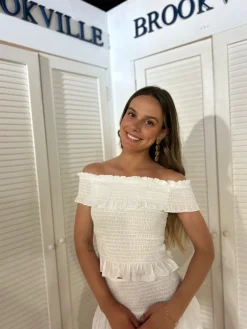 Top Bardot Plumeti Brillo Blanco