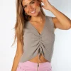 Top Canale Frunce Gris