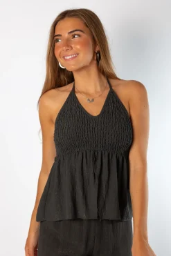 Top Halter Fruncido Gris