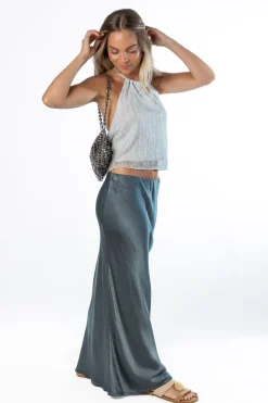 Top Halter Gasa Lurex Plata