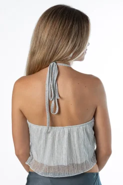 Top Halter Gasa Lurex Plata